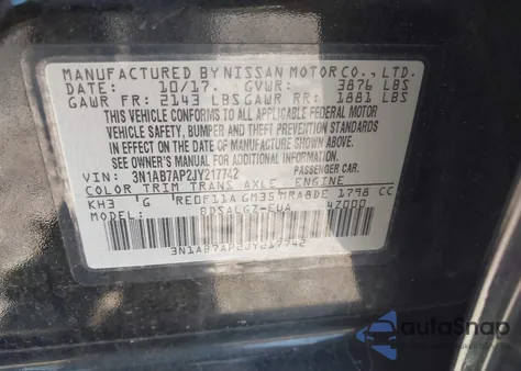 2018 Nissan Sentra Sl из США, поврежденный, VIN 3N1AB7AP2JY217742